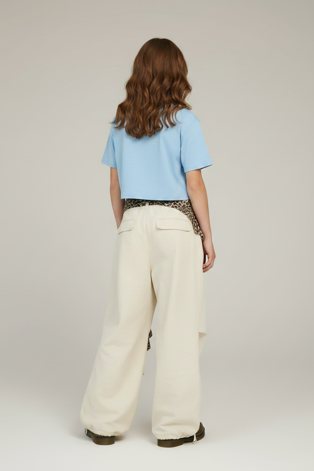 Pantalon Parachute Crème Ample Léopard Enfant Décontracté - Beige Coton - vue 2