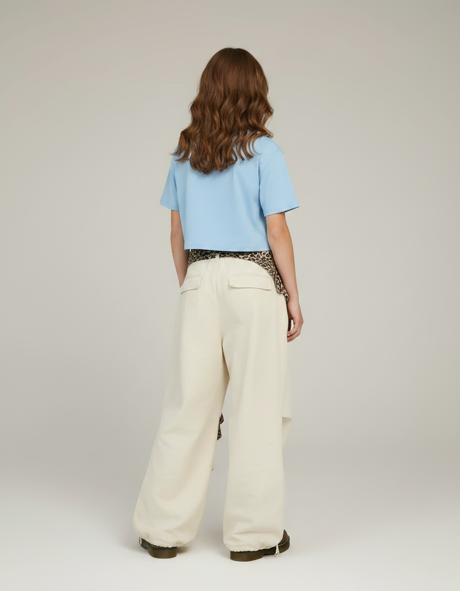 Pantalon Parachute Crème Ample Léopard Enfant Décontracté - Beige Coton - vue 2