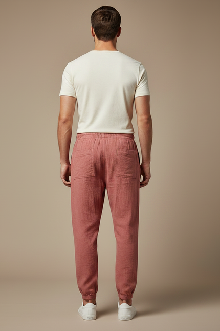 Pantalon Parachute Rouge Brique Coton Lin Ample Homme - vue 2