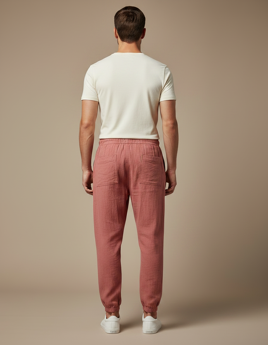 Pantalon Parachute Rouge Brique Coton Lin Ample Homme - vue 2