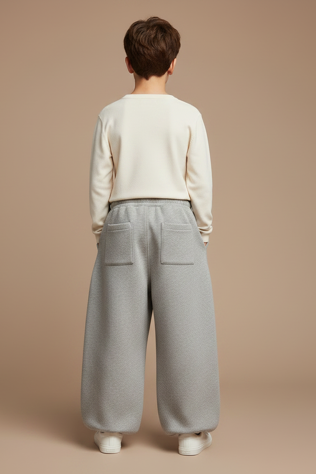 Pantalon Parachute Gris Ample Coton Enfant Molletonné - vue 2