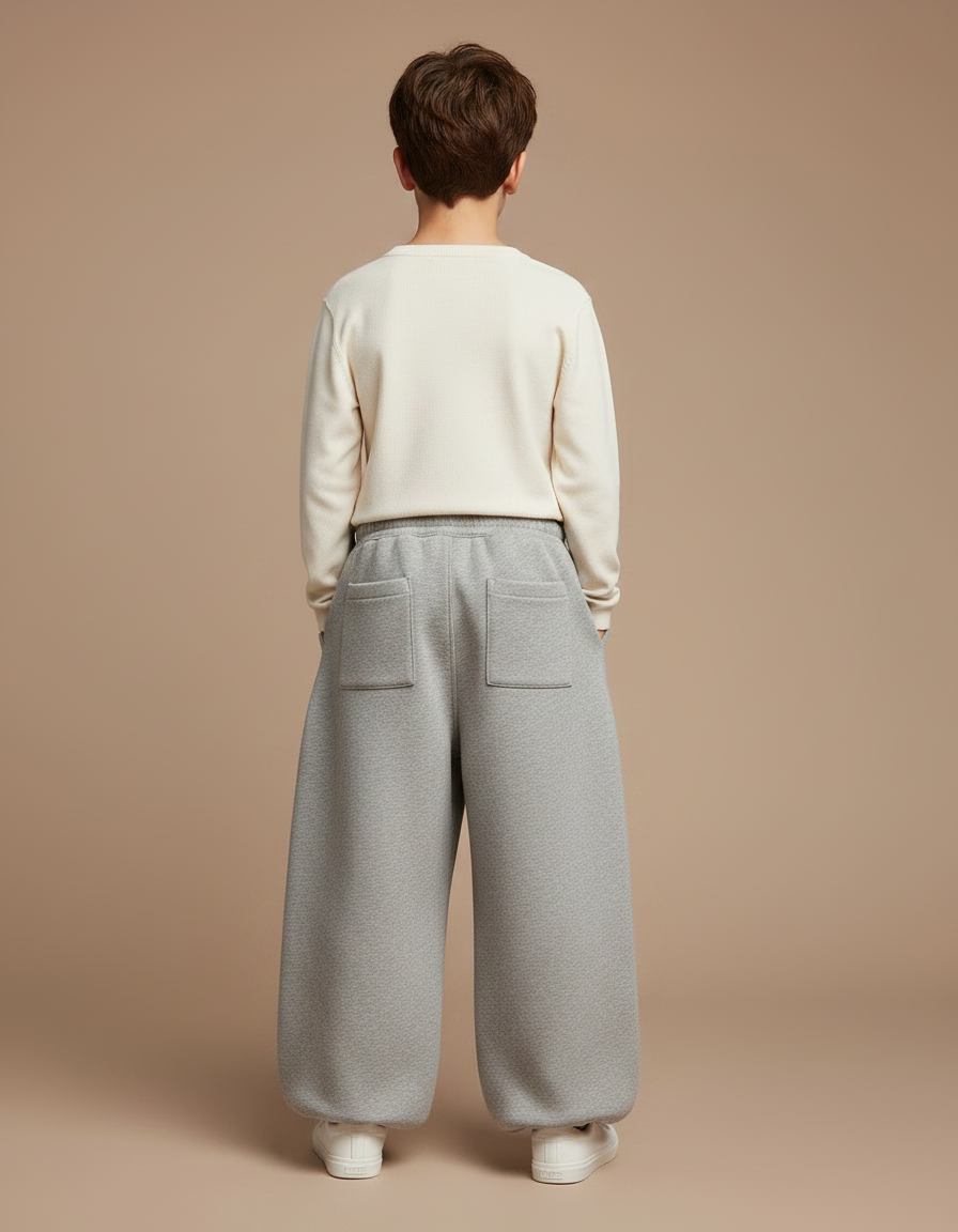 Pantalon Parachute Gris Ample Coton Enfant Molletonné - vue 2