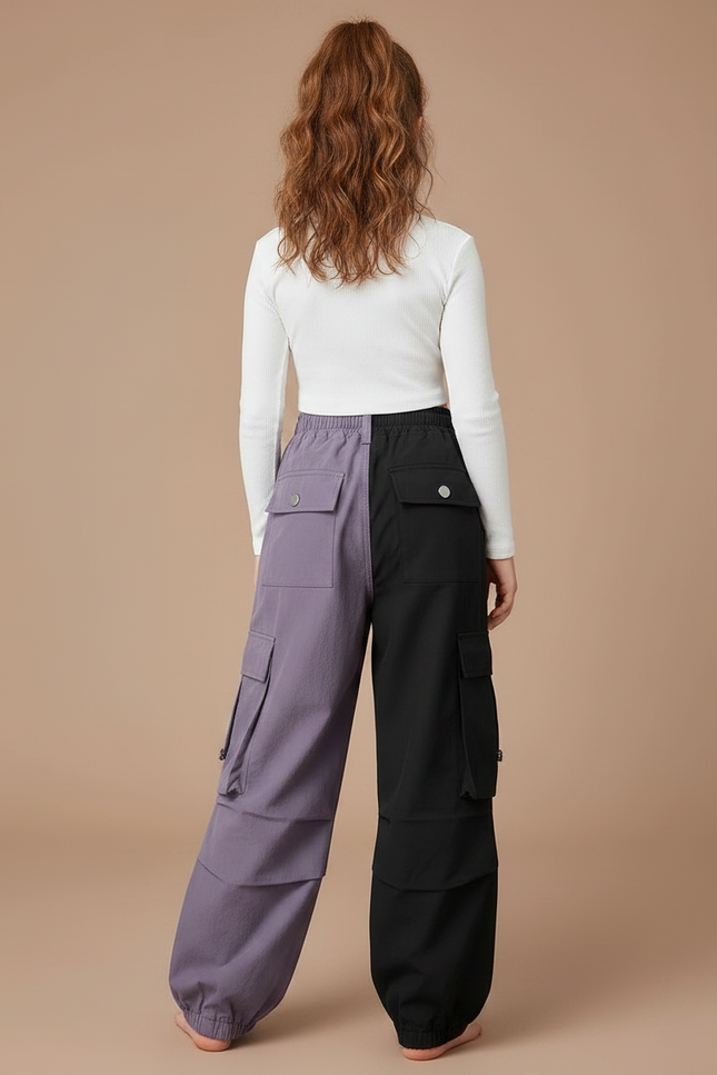 Pantalon Parachute Bicolore Ample Cargo Fille - Multicolore Polyester - vue 2