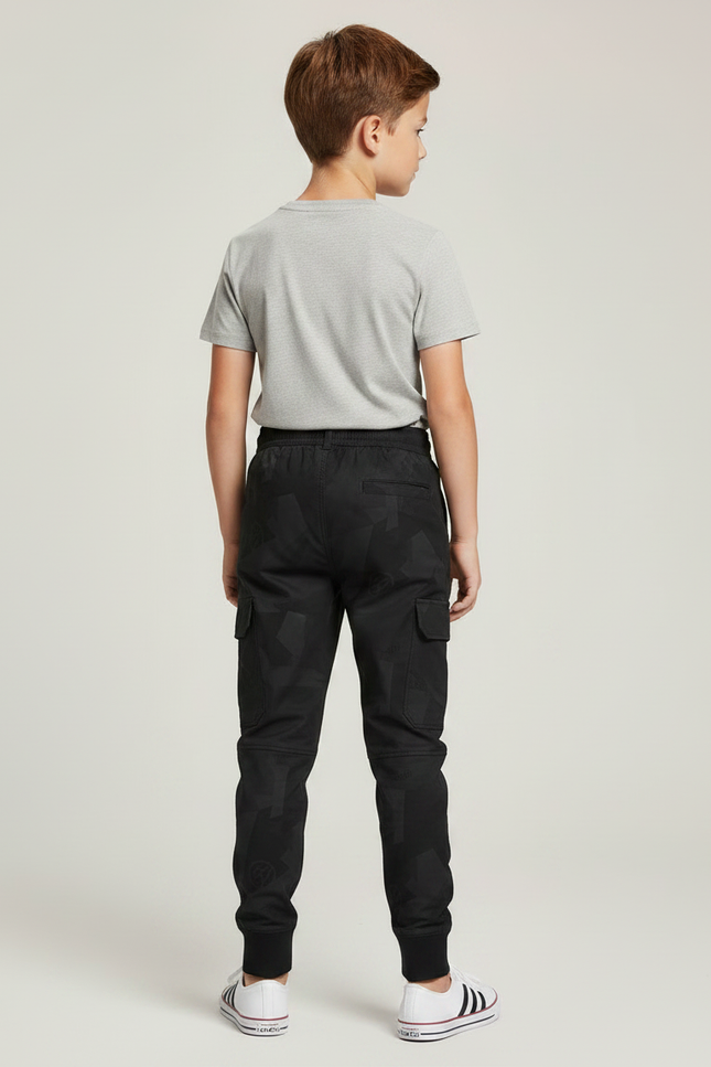 Pantalon Parachute Noir Cargo Motifs Géométriques Enfant - Polyester - vue 2