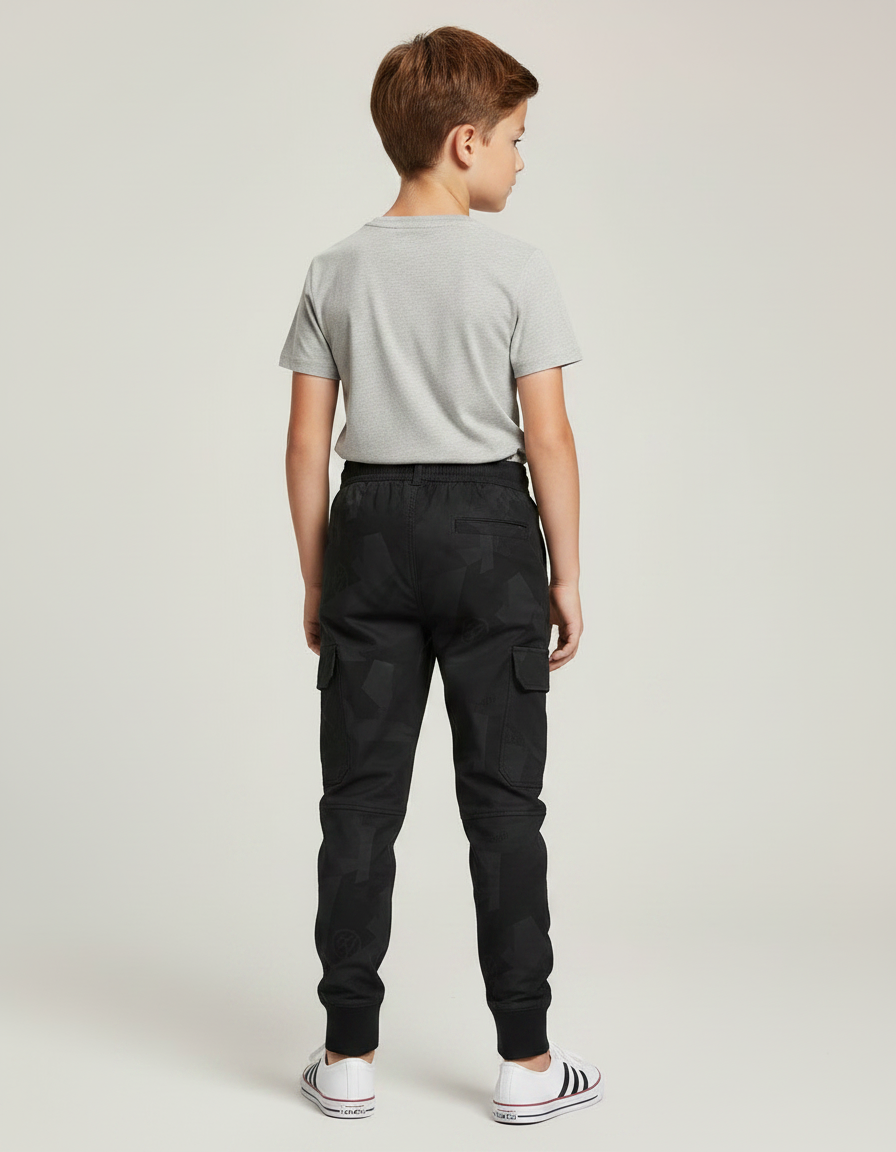 Pantalon Parachute Noir Cargo Motifs Géométriques Enfant - Polyester - vue 2