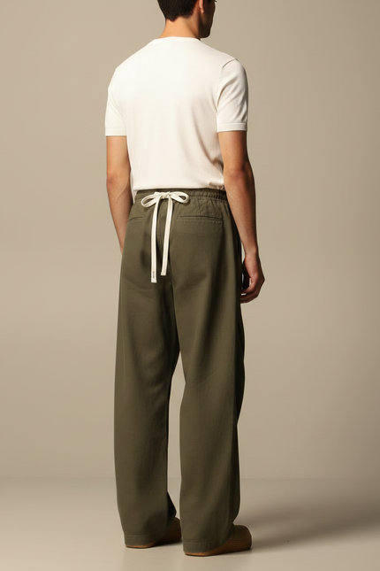 Pantalon Parachute Kaki Ample Coton Décontracté Cordon Homme - vue 2