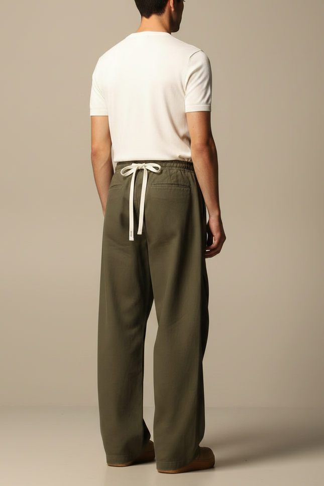 Pantalon Parachute Kaki Ample Coton Décontracté Cordon Homme - vue 2