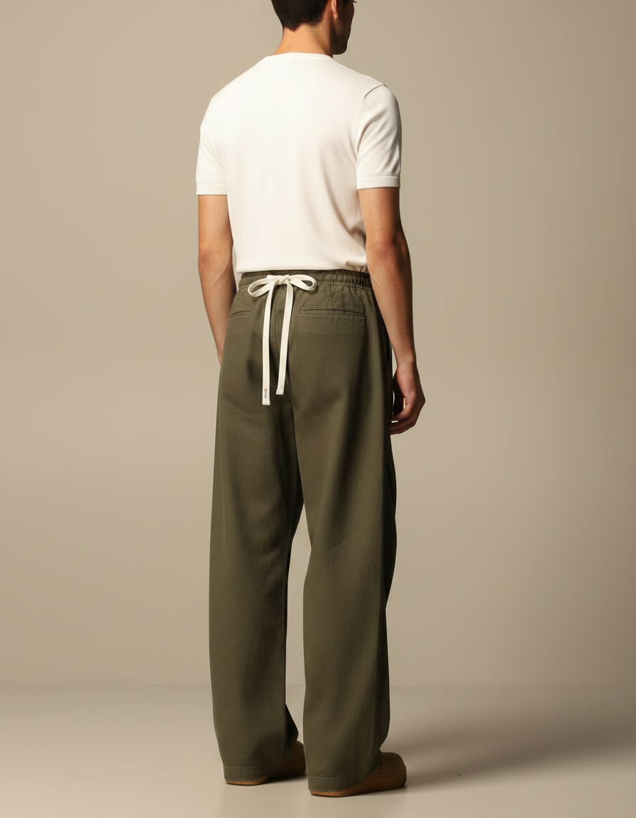 Pantalon Parachute Kaki Ample Coton Décontracté Cordon Homme - vue 2