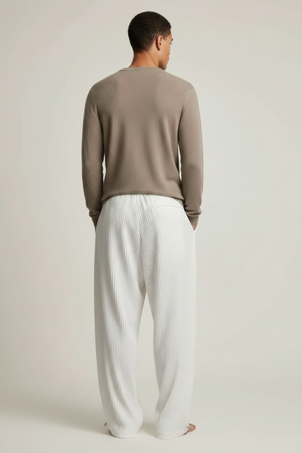 Pantalon Parachute Blanc Plissé Ample Homme Décontracté - Polyester - vue 2