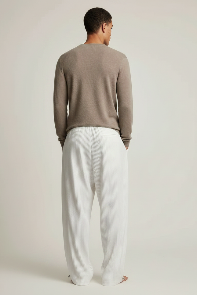Pantalon Parachute Blanc Plissé Ample Homme Décontracté - Polyester - vue 2