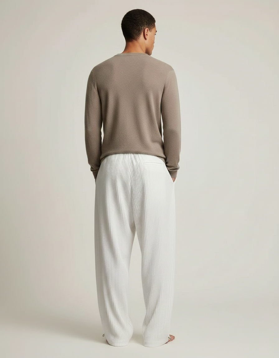 Pantalon Parachute Blanc Plissé Ample Homme Décontracté - Polyester - vue 2