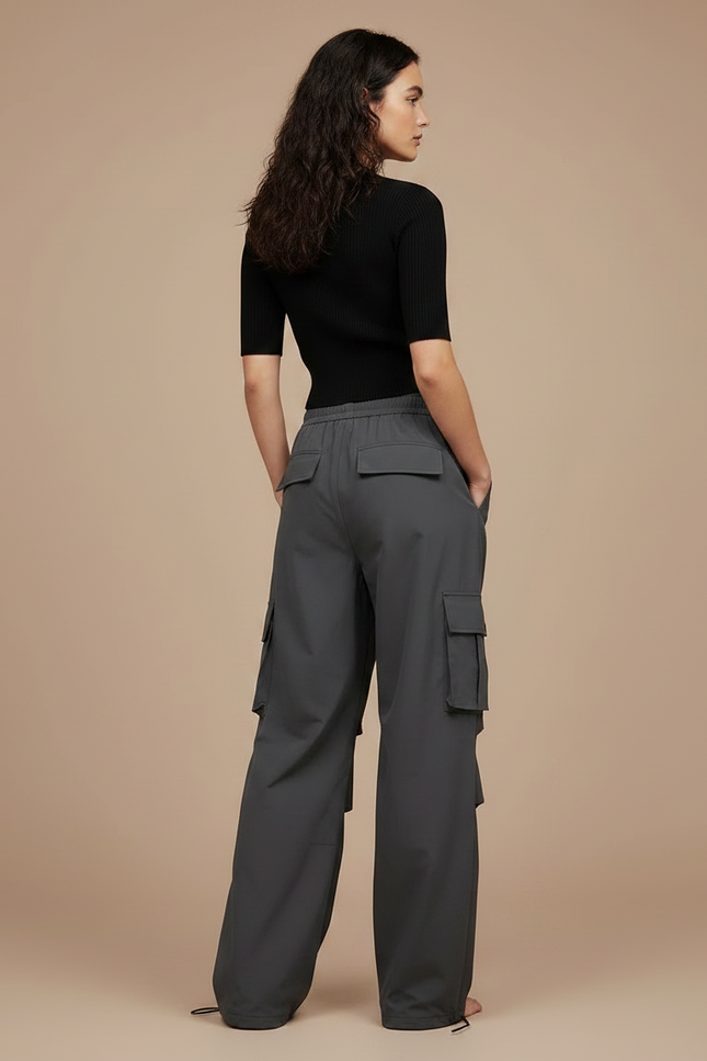 Pantalon Parachute Gris Femme Ample Cargo Décontracté - Polyester - vue 2