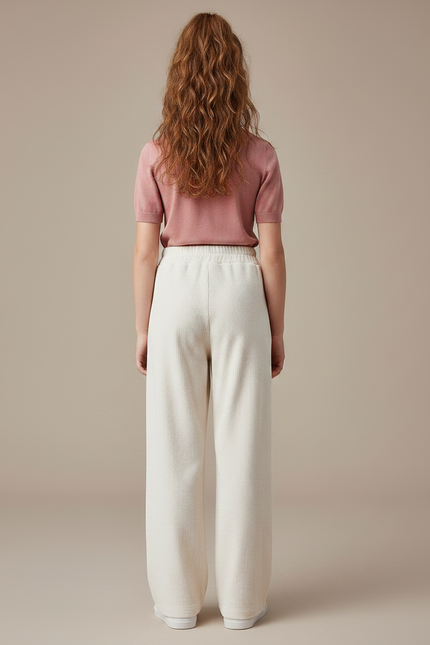 Pantalon Parachute Crème Côtelé Ample Confortable Enfant - Beige Cordé - vue 2