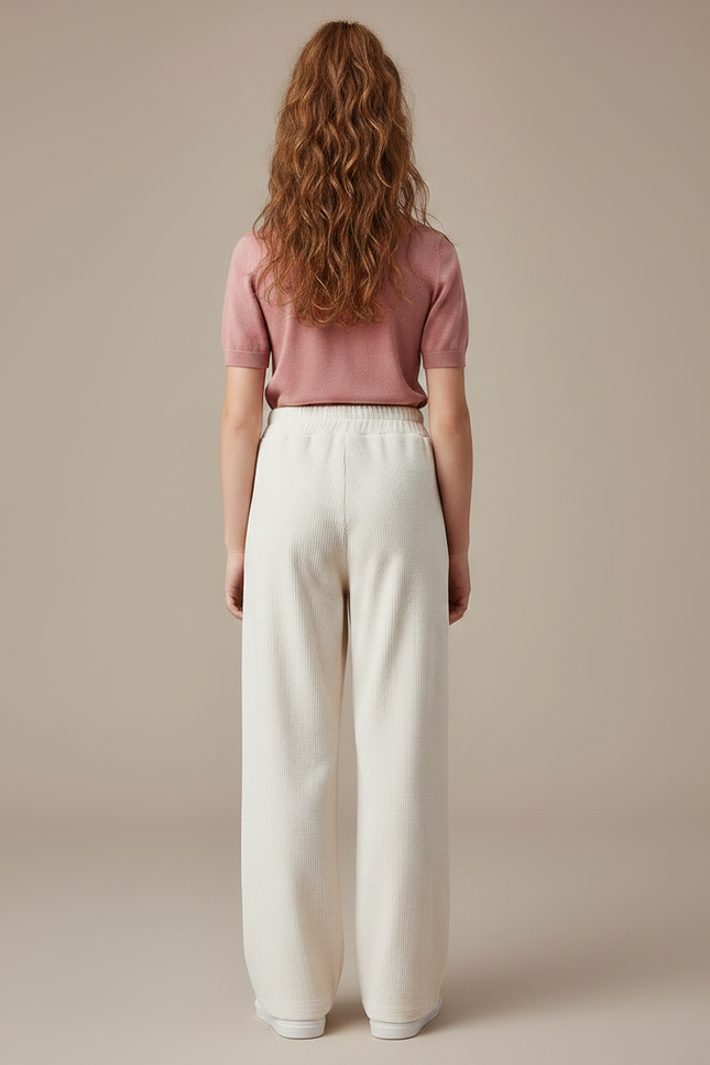 Pantalon Parachute Crème Côtelé Ample Confortable Enfant - Beige Cordé - vue 2