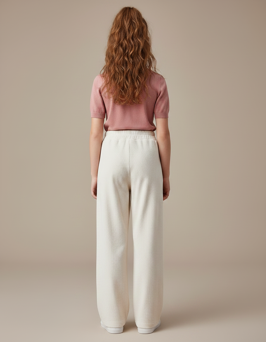 Pantalon Parachute Crème Côtelé Ample Confortable Enfant - Beige Cordé - vue 2