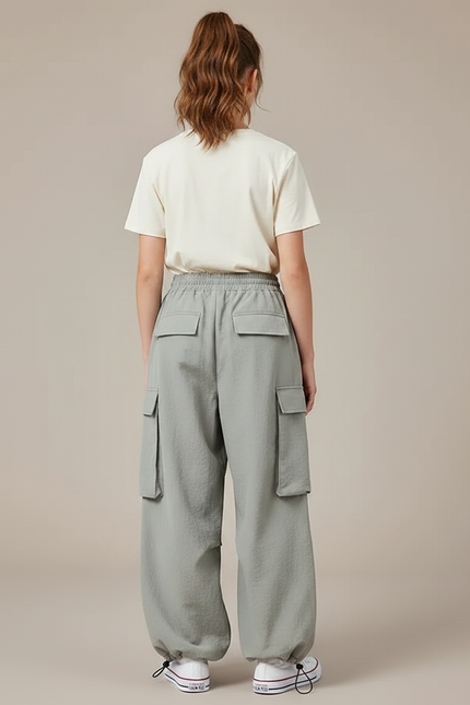 Pantalon Parachute Gris Ample Cargo Fille Décontracté - Polyester - vue 2