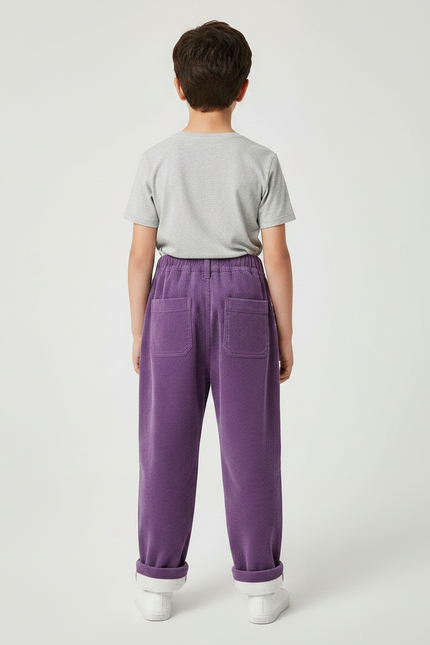 Pantalon Parachute Violet Côtelé Ample Élastiqué Décontracté - Cordé - vue 2