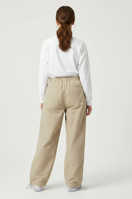 Pantalon Parachute Beige Ample Décontracté Cordon - Polyester - vue 2