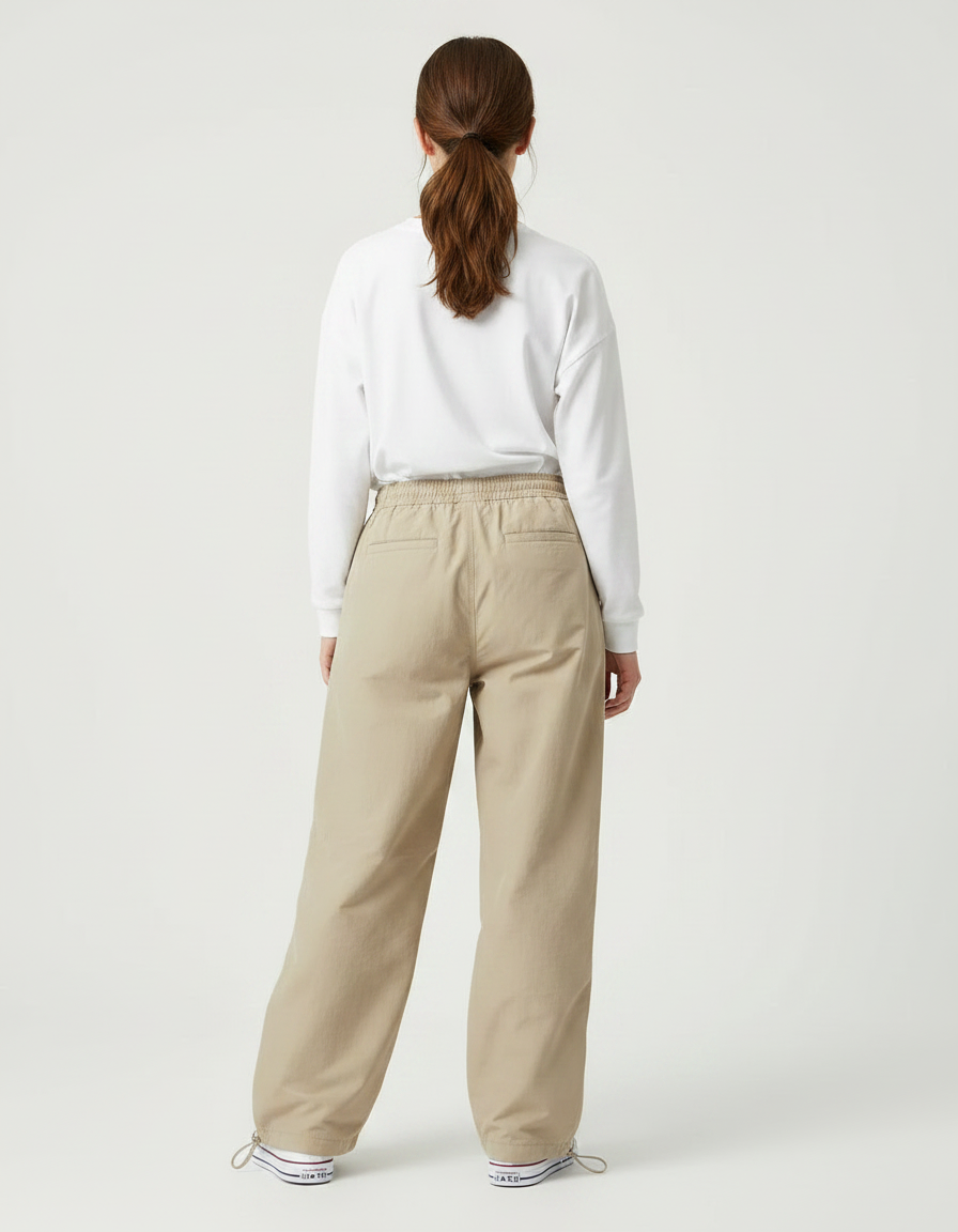 Pantalon Parachute Beige Ample Décontracté Cordon - Polyester - vue 2