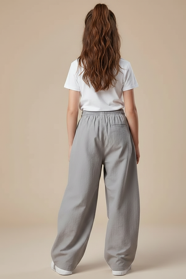 Pantalon Parachute Fille Gris Baggy - Viscose - vue 2