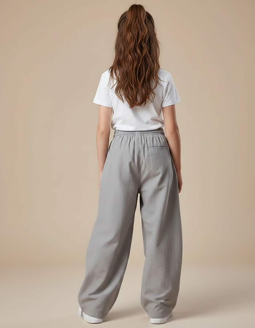 Pantalon Parachute Fille Gris Baggy - Viscose - vue 2