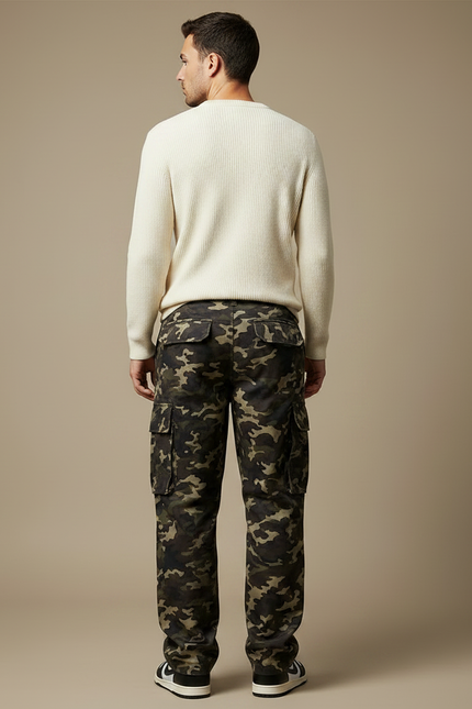 Pantalon Parachute Camouflage Ample Cargo Multi-Poches Homme - Multicolore Coton - vue 2
