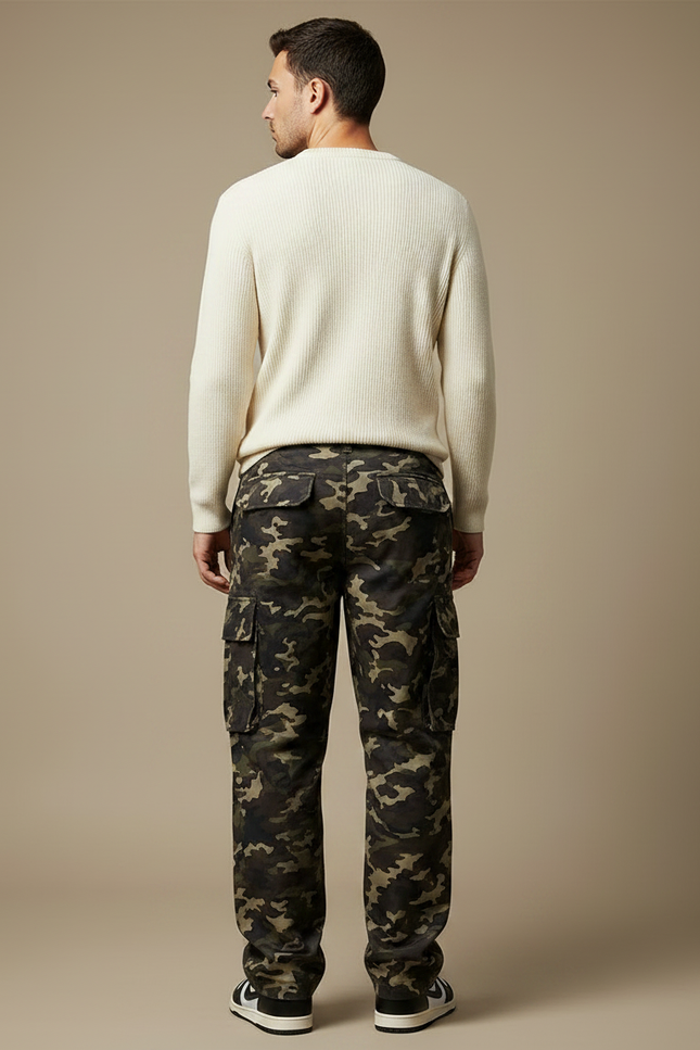 Pantalon Parachute Camouflage Ample Cargo Multi-Poches Homme - Multicolore Coton - vue 2
