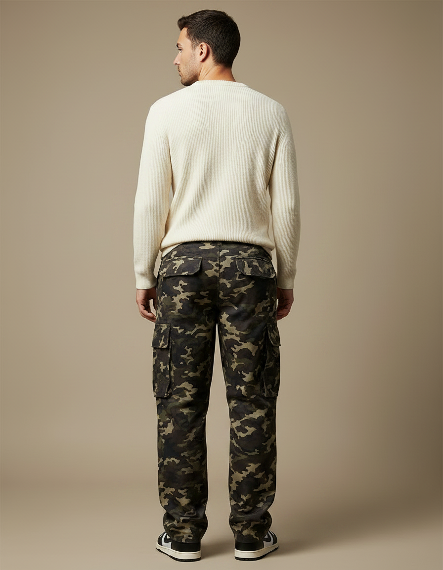 Pantalon Parachute Camouflage Ample Cargo Multi-Poches Homme - Multicolore Coton - vue 2