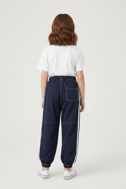 Pantalon Parachute Bleu Marine Rayures Blanches Enfant Sportif - Polyester - vue 2