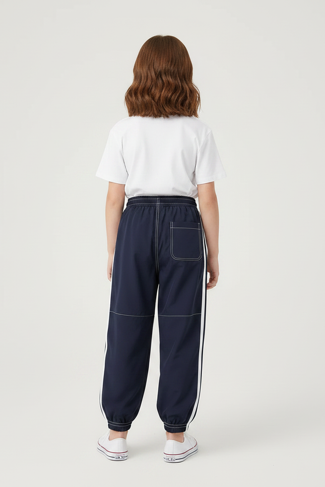 Pantalon Parachute Bleu Marine Rayures Blanches Enfant Sportif - Polyester - vue 2