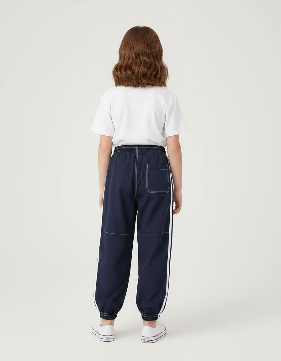 Pantalon Parachute Bleu Marine Rayures Blanches Enfant Sportif - Polyester - vue 2