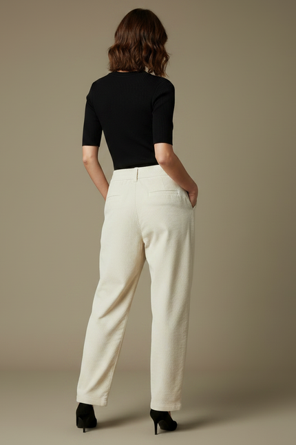 Pantalon Parachute Beige Côtelé Ample Décontracté Élastique - Cordé - vue 2