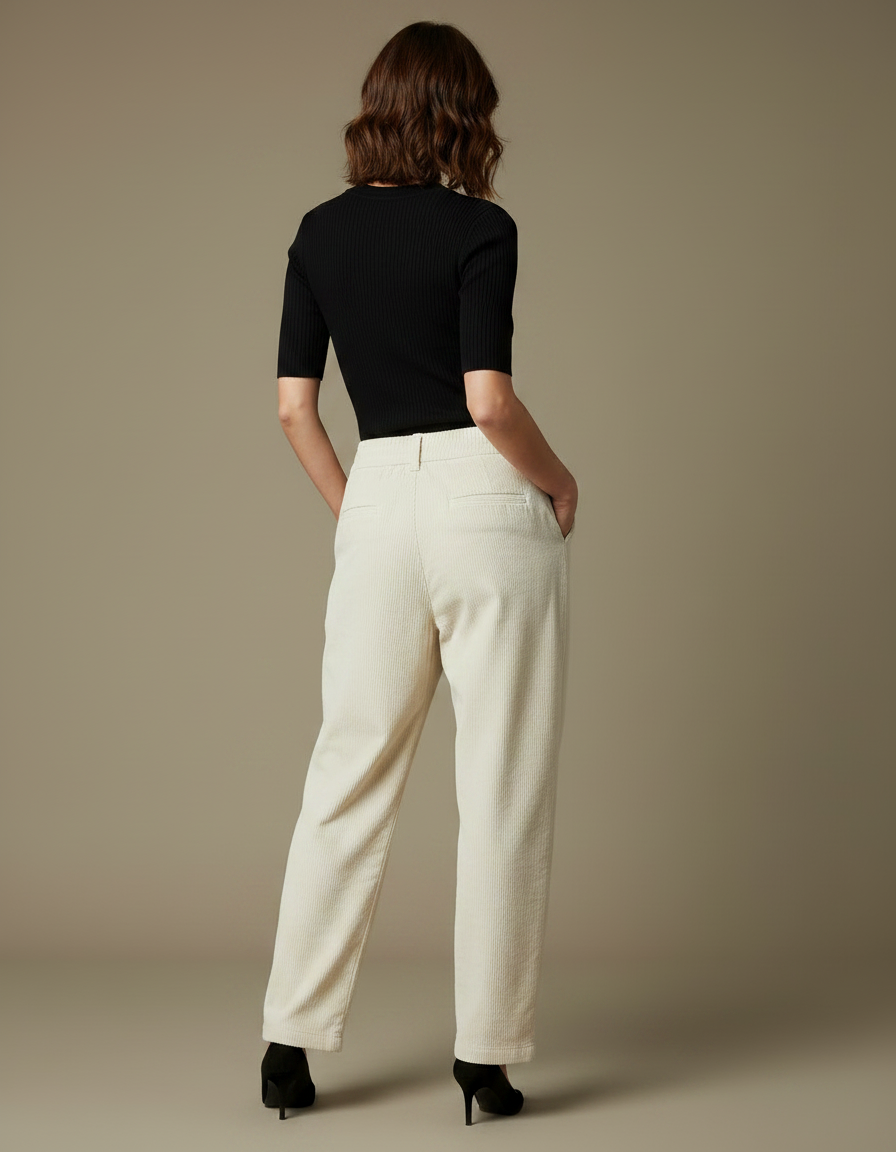 Pantalon Parachute Beige Côtelé Ample Décontracté Élastique - Cordé - vue 2