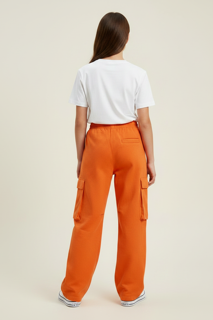 Pantalon Parachute Orange Ample Cargo Fille Décontracté - Molleton - vue 2
