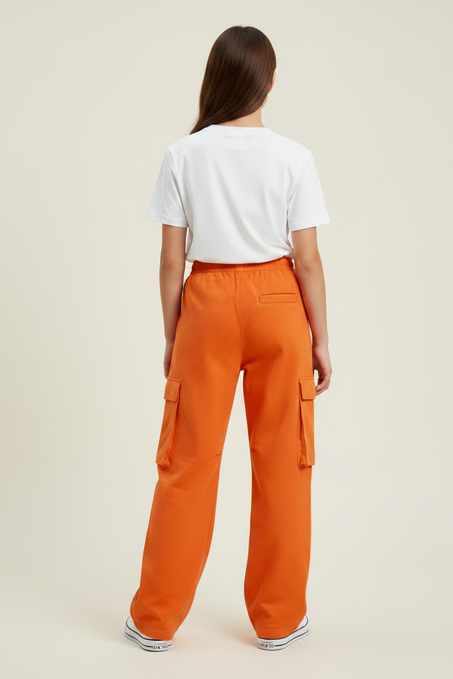 Pantalon Parachute Orange Ample Cargo Fille Décontracté - Molleton - vue 2
