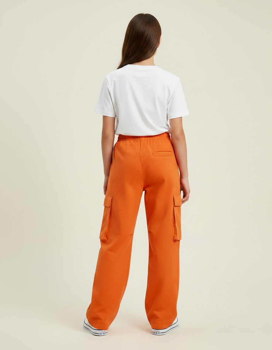 Pantalon Parachute Orange Ample Cargo Fille Décontracté - Molleton - vue 2