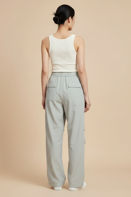 Pantalon Parachute Gris Ample Décontracté Léger Femme - Vert Polyester - vue 2