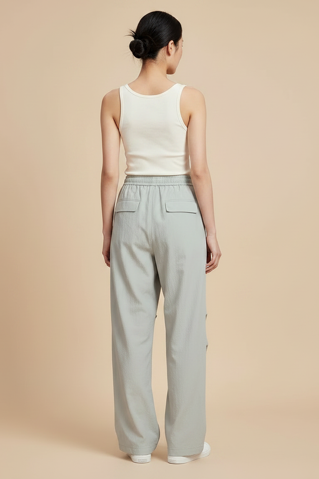 Pantalon Parachute Gris Ample Décontracté Léger Femme - Vert Polyester - vue 2