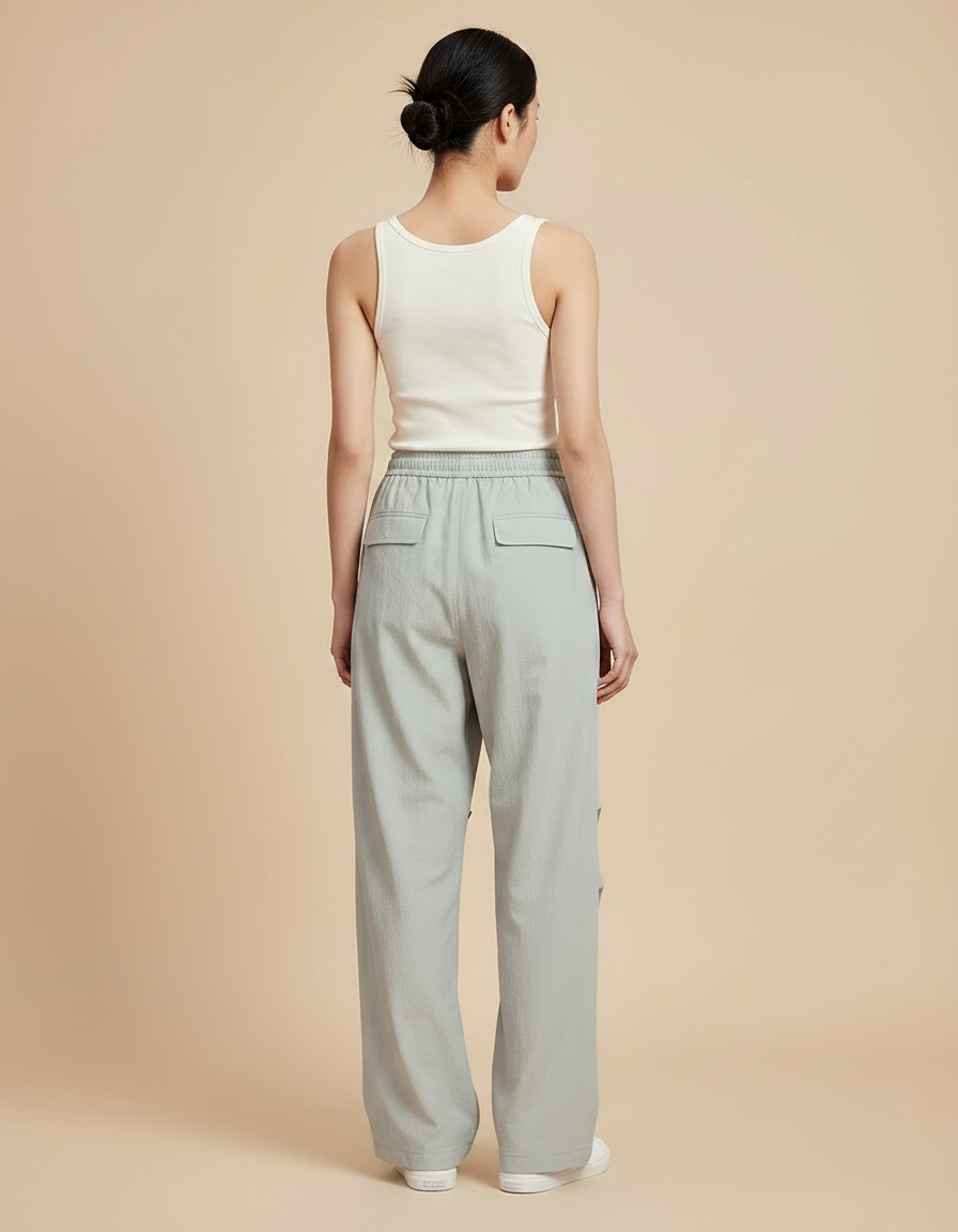 Pantalon Parachute Gris Ample Décontracté Léger Femme - Vert Polyester - vue 2