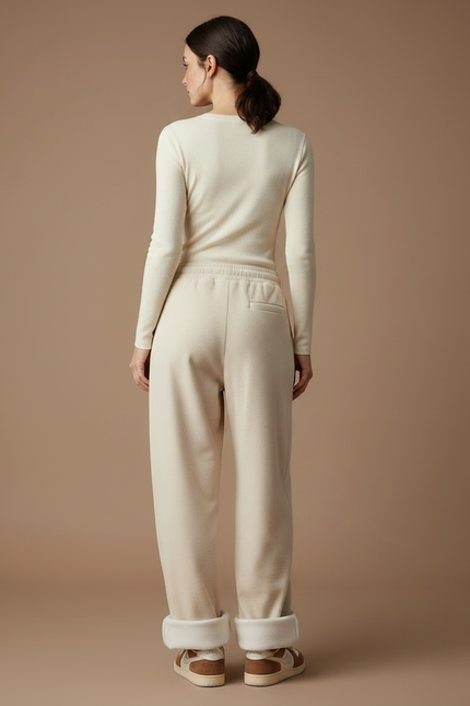 Pantalon Parachute Beige Côtelé Ample Polaire Femme - Cordé - vue 2