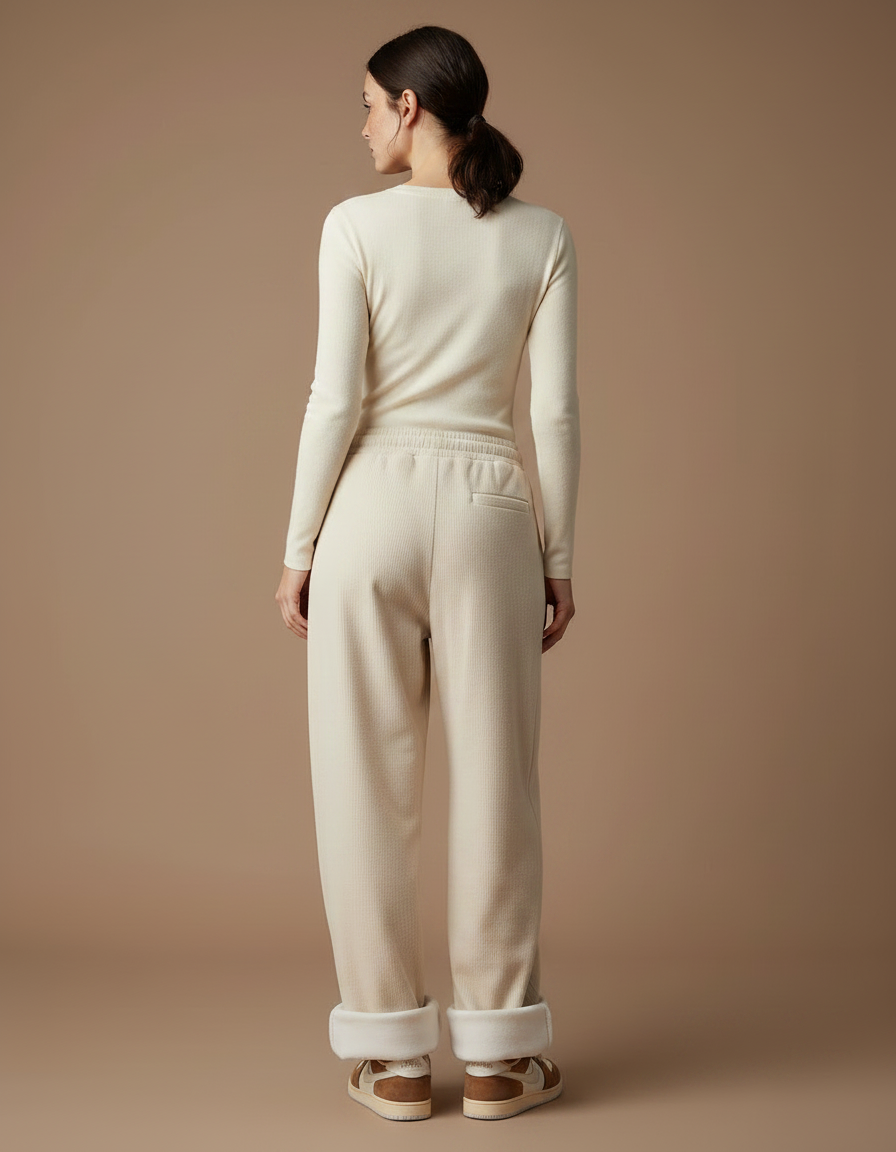 Pantalon Parachute Beige Côtelé Ample Polaire Femme - Cordé - vue 2