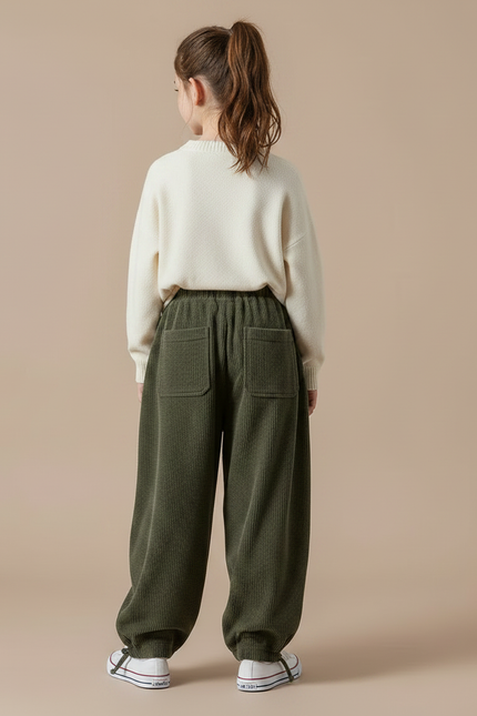 Pantalon Parachute Vert Côtelé Ample Décontracté Enfant - Cordé - vue 2