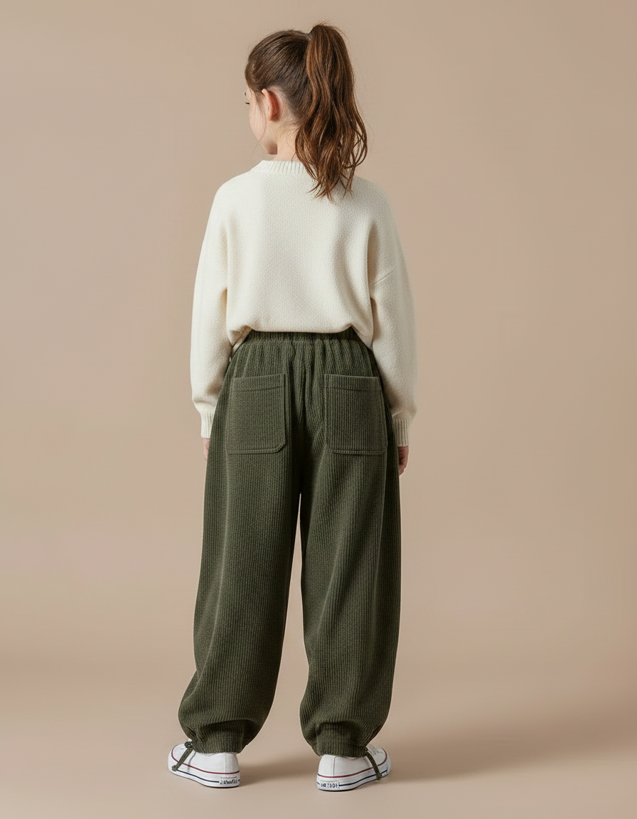 Pantalon Parachute Vert Côtelé Ample Décontracté Enfant - Cordé - vue 2
