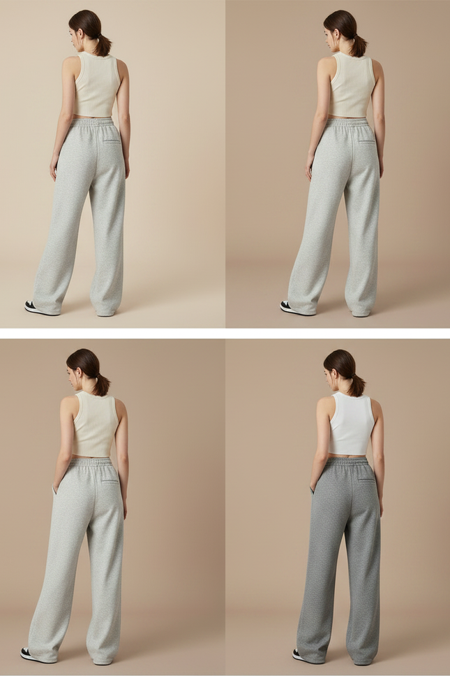 Pantalon Parachute Large Décontracté Taille Haute Femme - Gris Molleton - vue 2