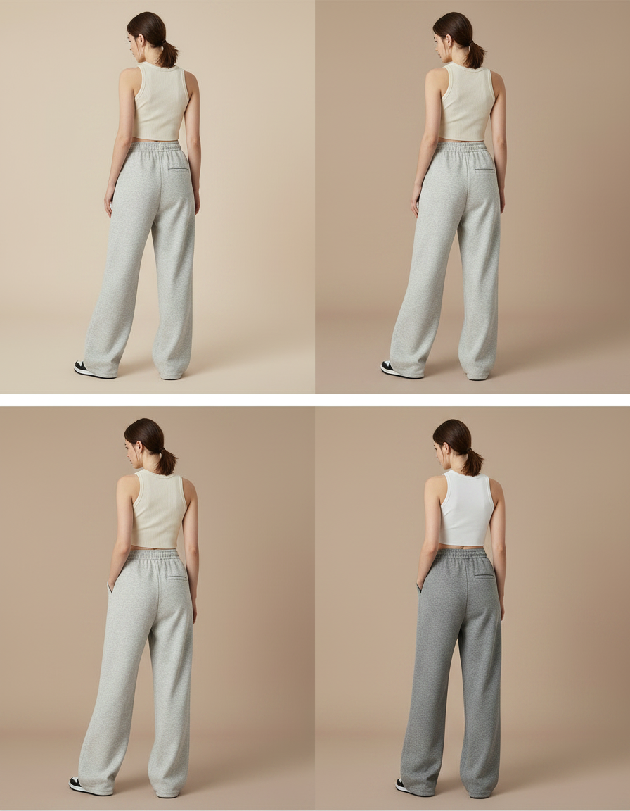 Pantalon Parachute Large Décontracté Taille Haute Femme - Gris Molleton - vue 2