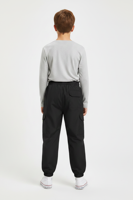 Pantalon Parachute Noir Cargo Ample Enfant Basique - Polyester - vue 2