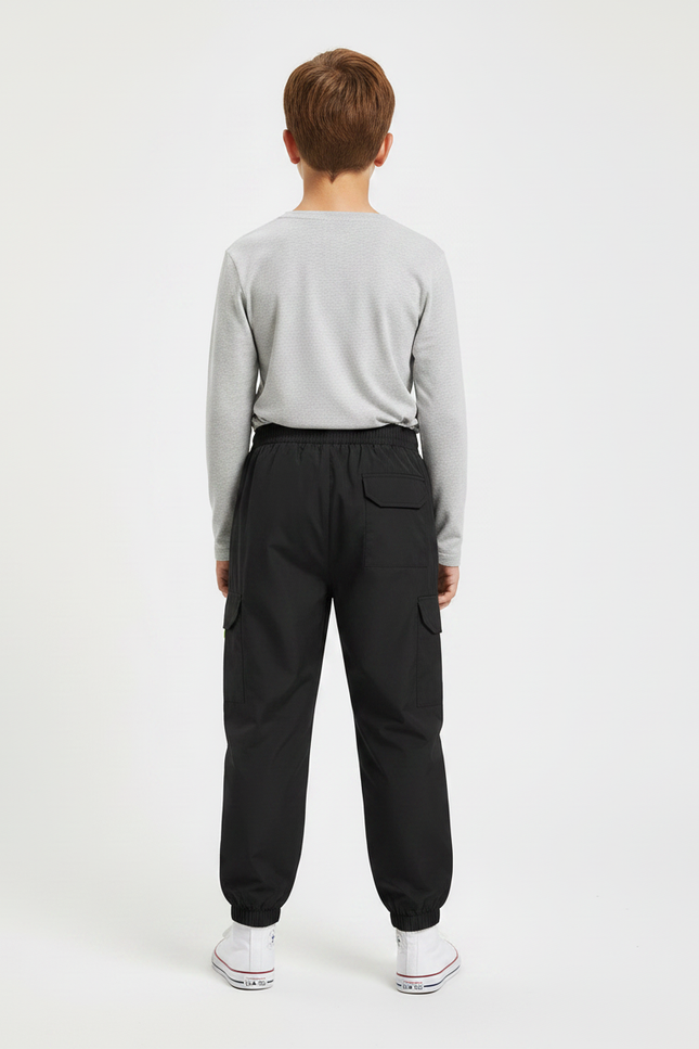 Pantalon Parachute Noir Cargo Ample Enfant Basique - Polyester - vue 2