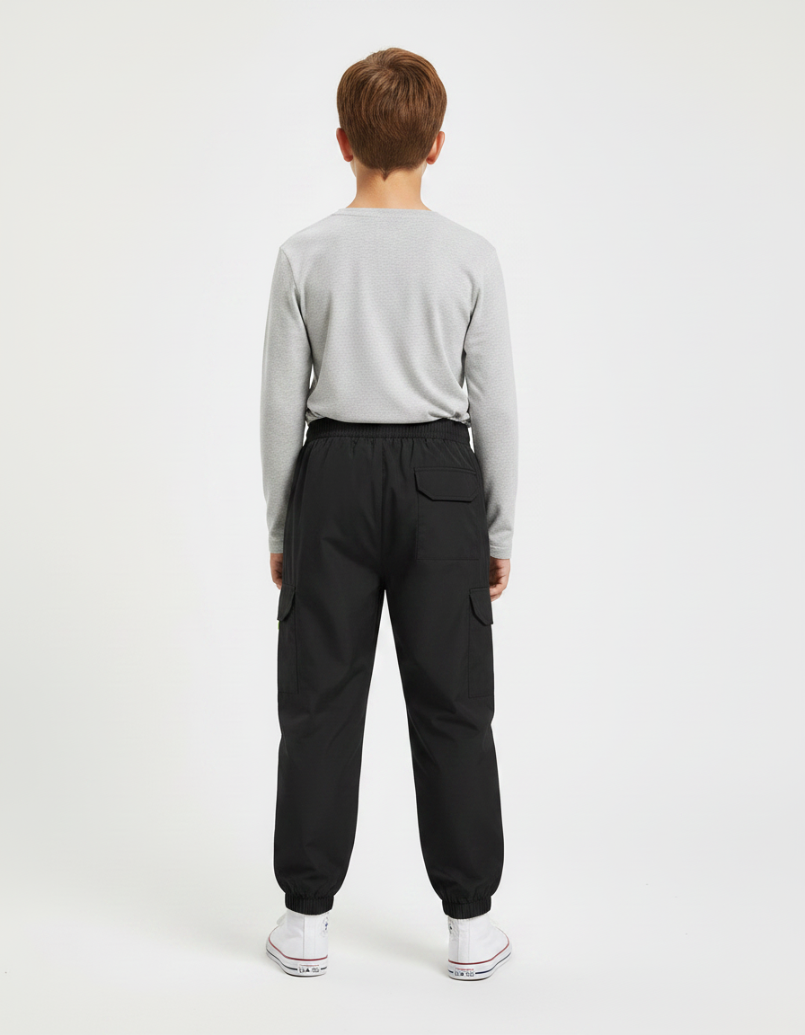 Pantalon Parachute Noir Cargo Ample Enfant Basique - Polyester - vue 2