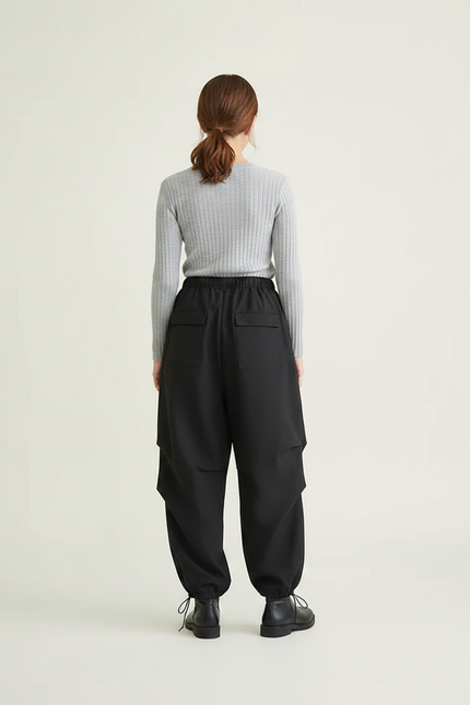 Pantalon Parachute Noir Ample Cargo Femme Chic - Polyester - vue 2