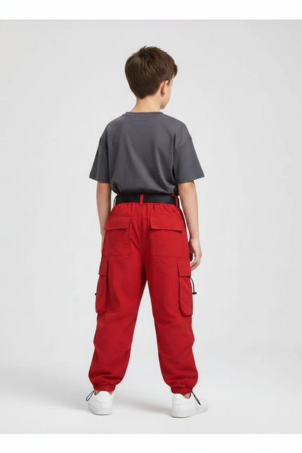 Pantalon Parachute Rouge Cargo Ample Enfant Hip Hop - Polyester - vue 2